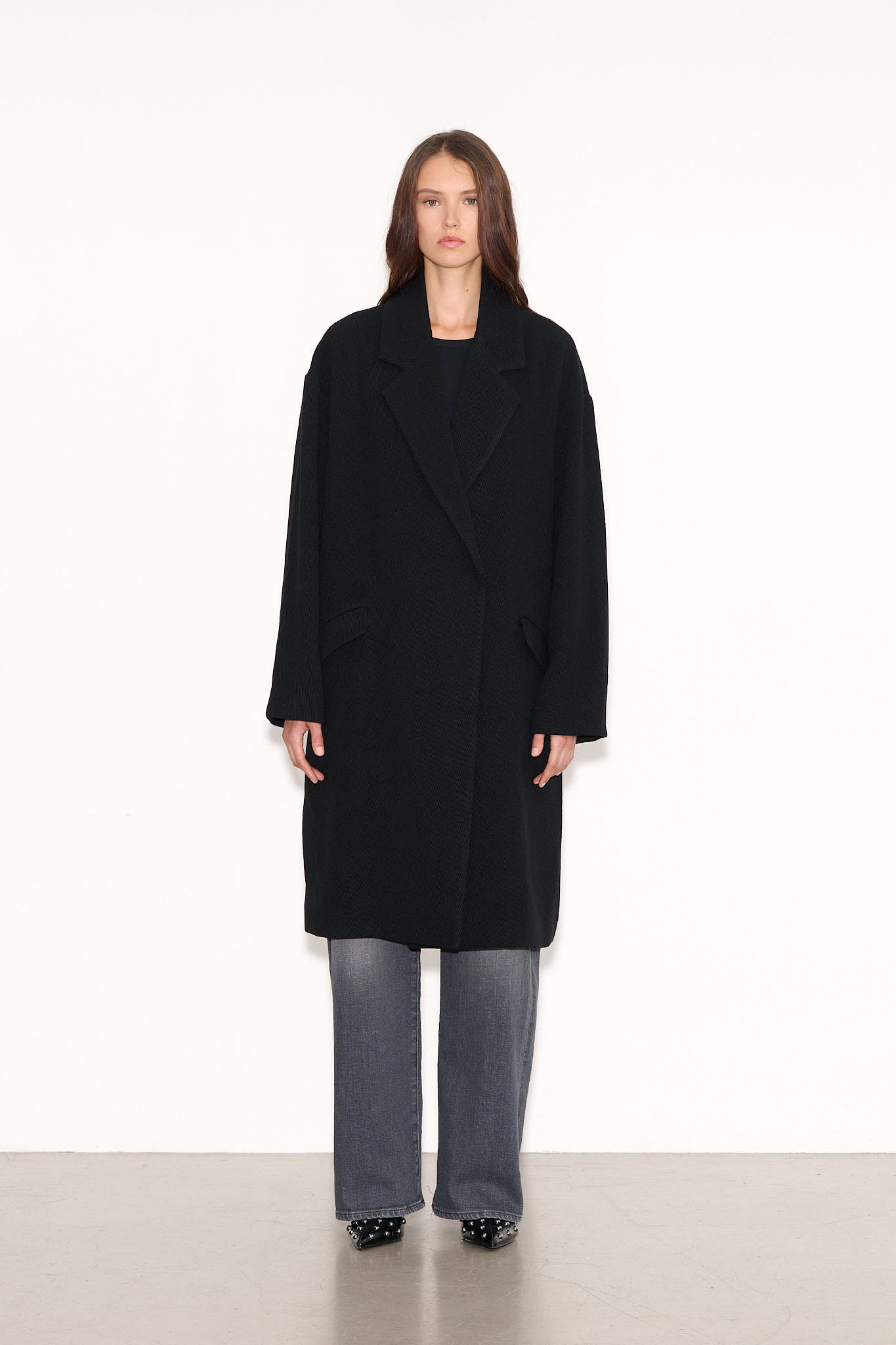 Manteau coupe entravée col tailleur MACHA NOIR - School Rag