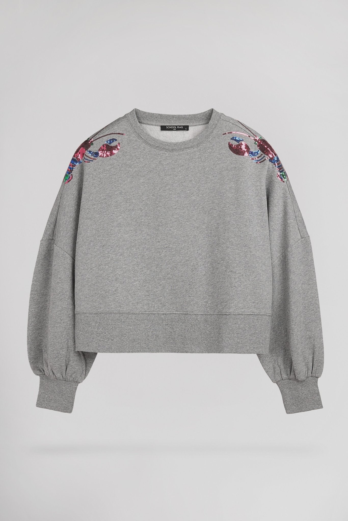 Sweat court oversize SAURIA SEQUINS MID GREY MELANGE - School Rag