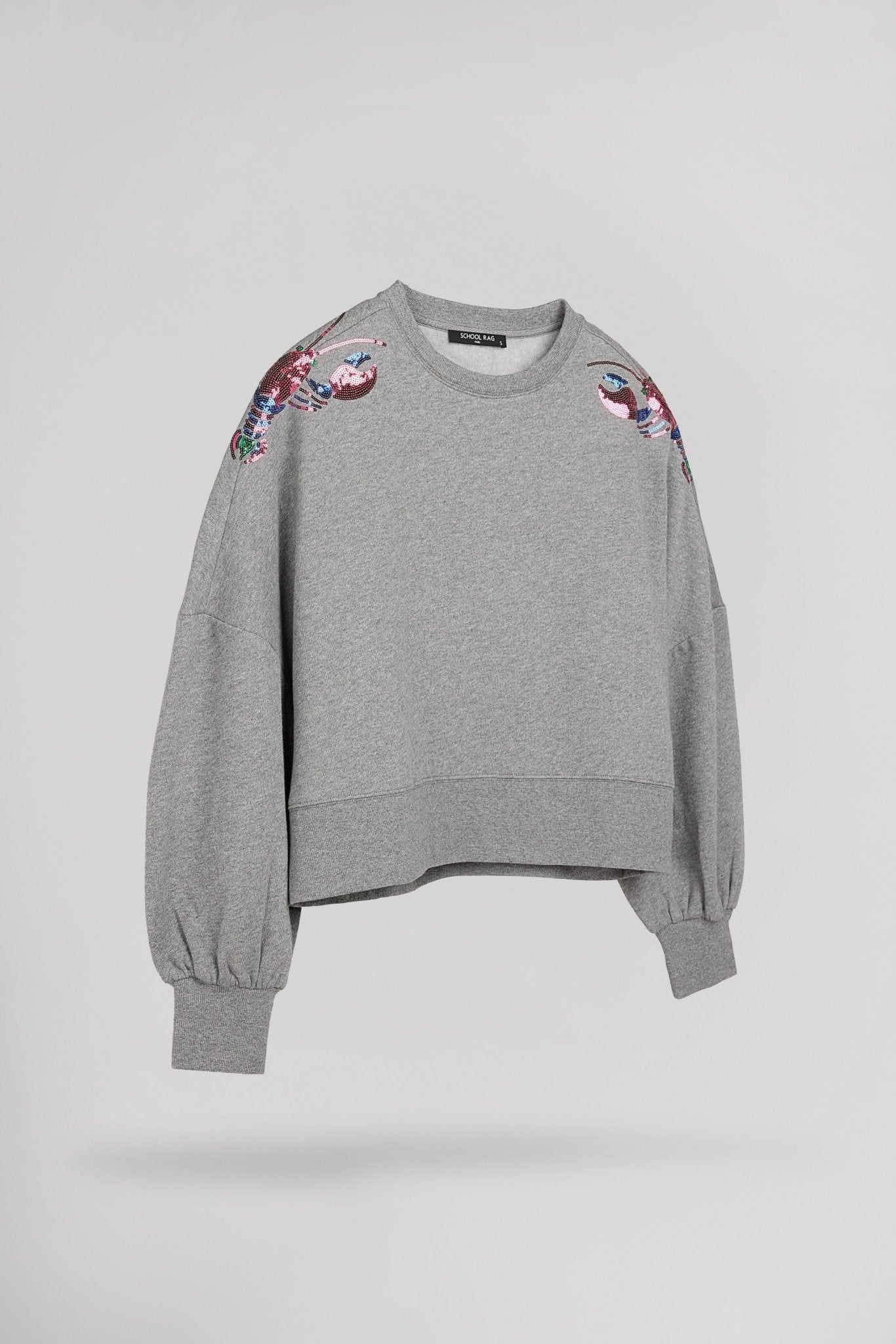 Sweat court oversize SAURIA SEQUINS MID GREY MELANGE - School Rag