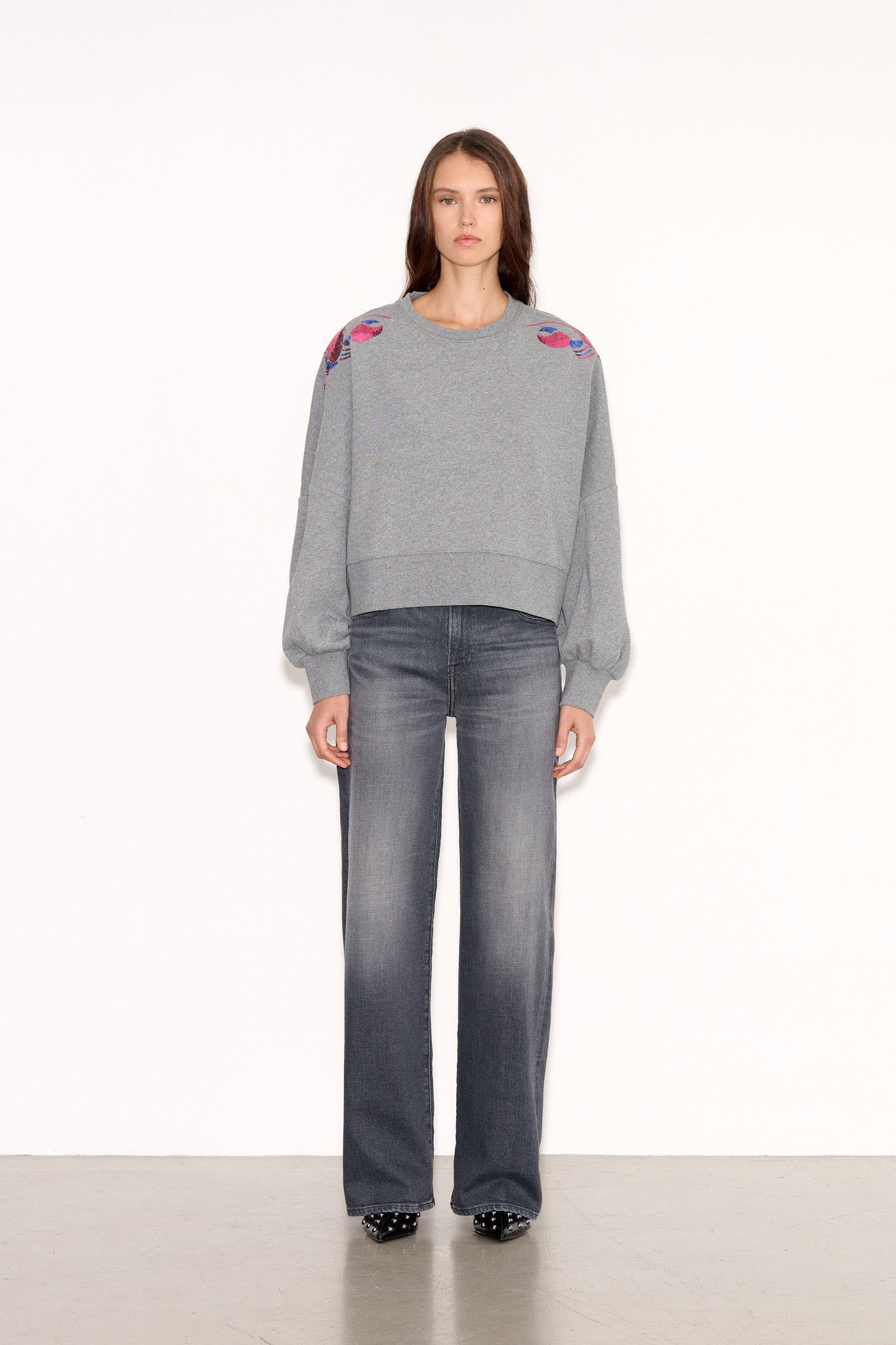 Sweat court oversize SAURIA SEQUINS MID GREY MELANGE - School Rag