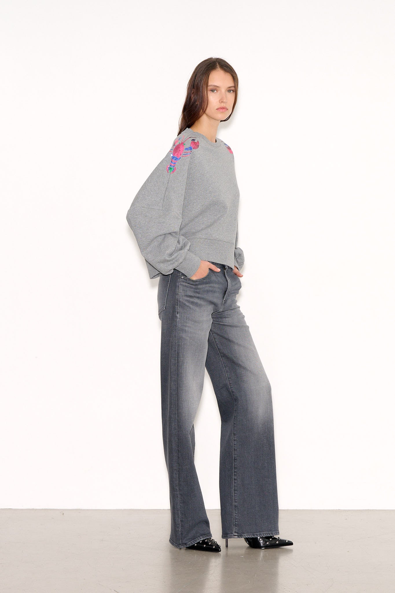 Sweat court oversize SAURIA SEQUINS MID GREY MELANGE - School Rag