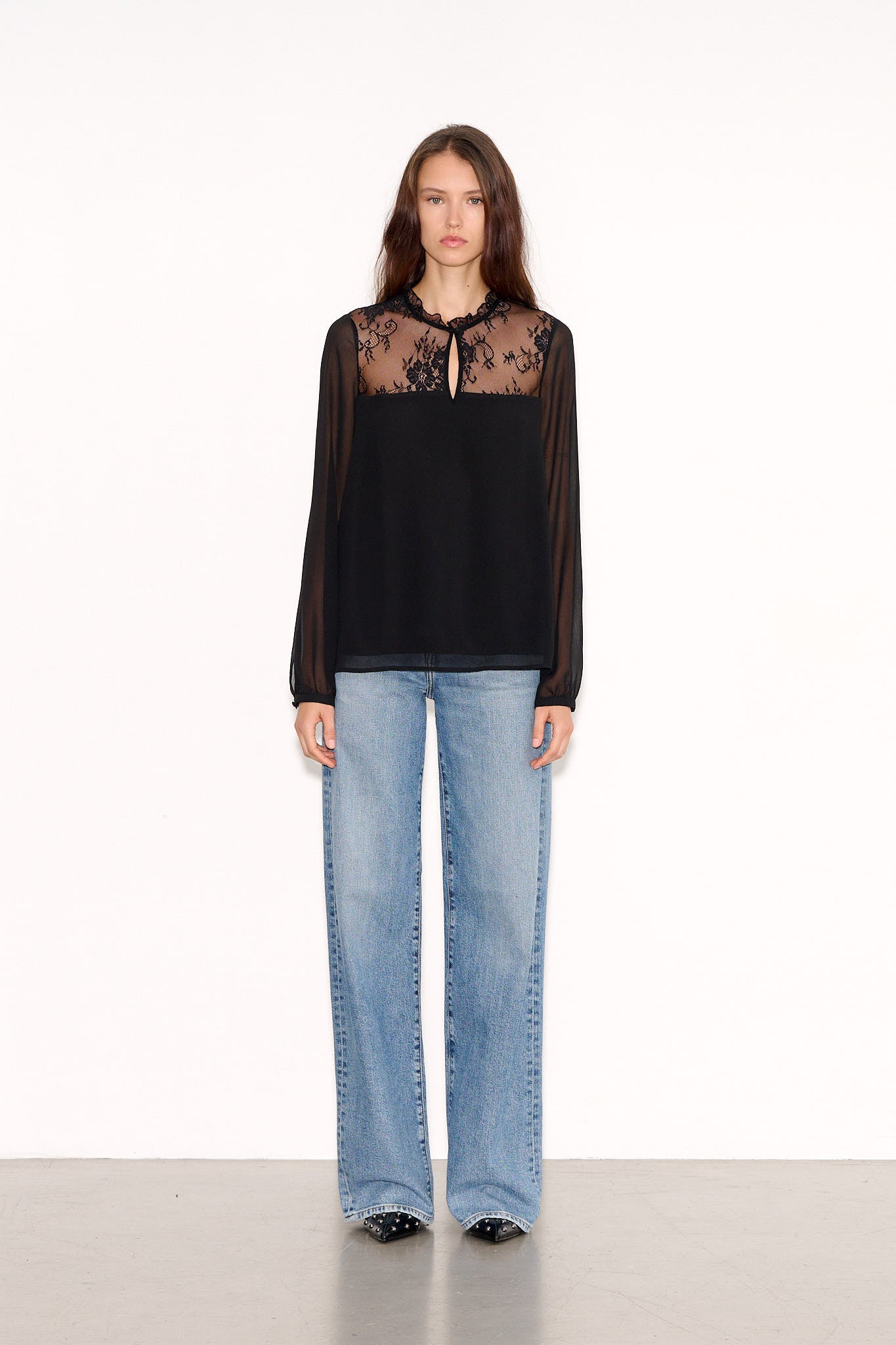 Top ample manches transparentes T - GOTH NOIR - School Rag