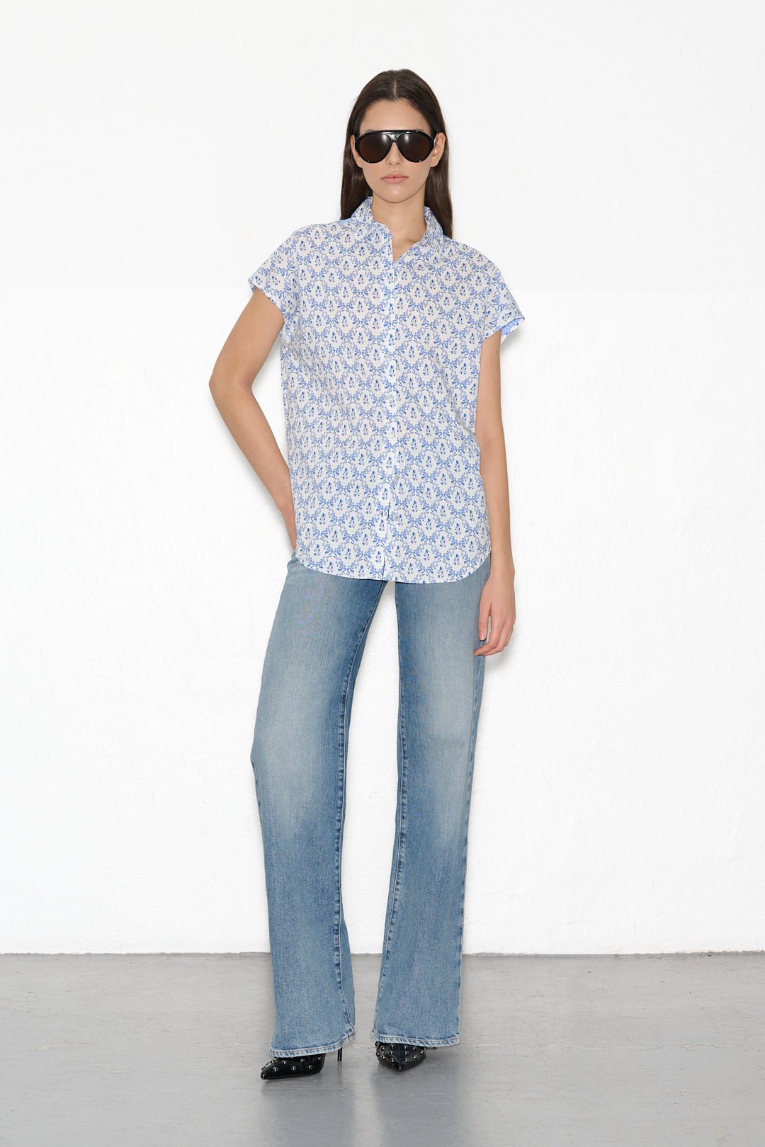 Chemise ample bi-matière en coton COURTY FLOWERS BLUE FLOWER – School Rag