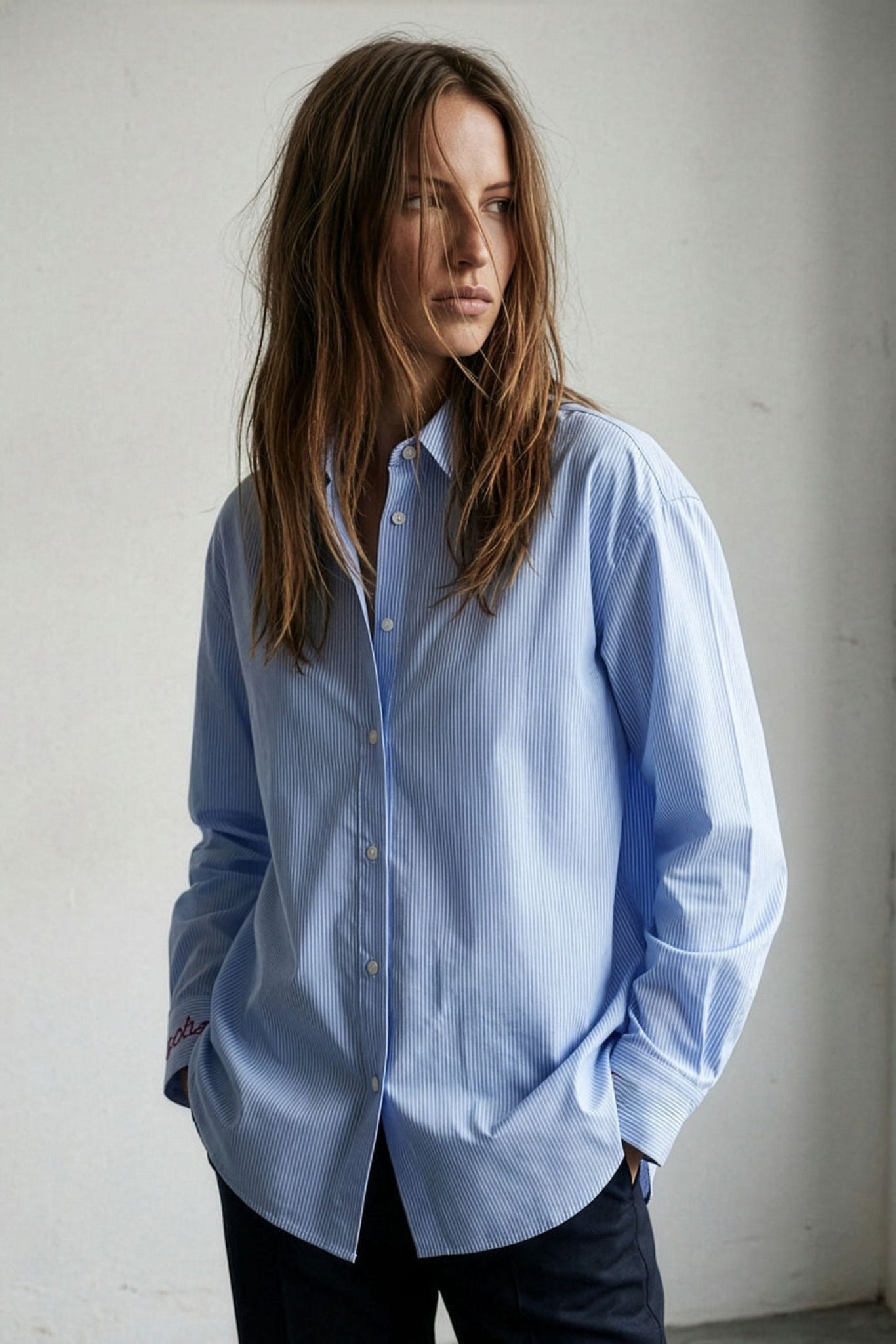 Chemise masculine rayée brodée CHERIE STAR - School Rag