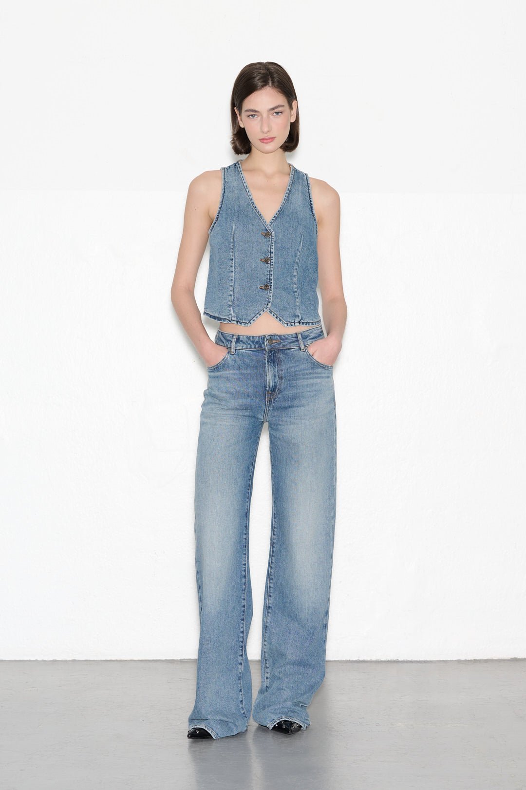 Gilet sans manches cintré en denim GARETT HIGH BLU VINTAGE/INDIGO - School Rag