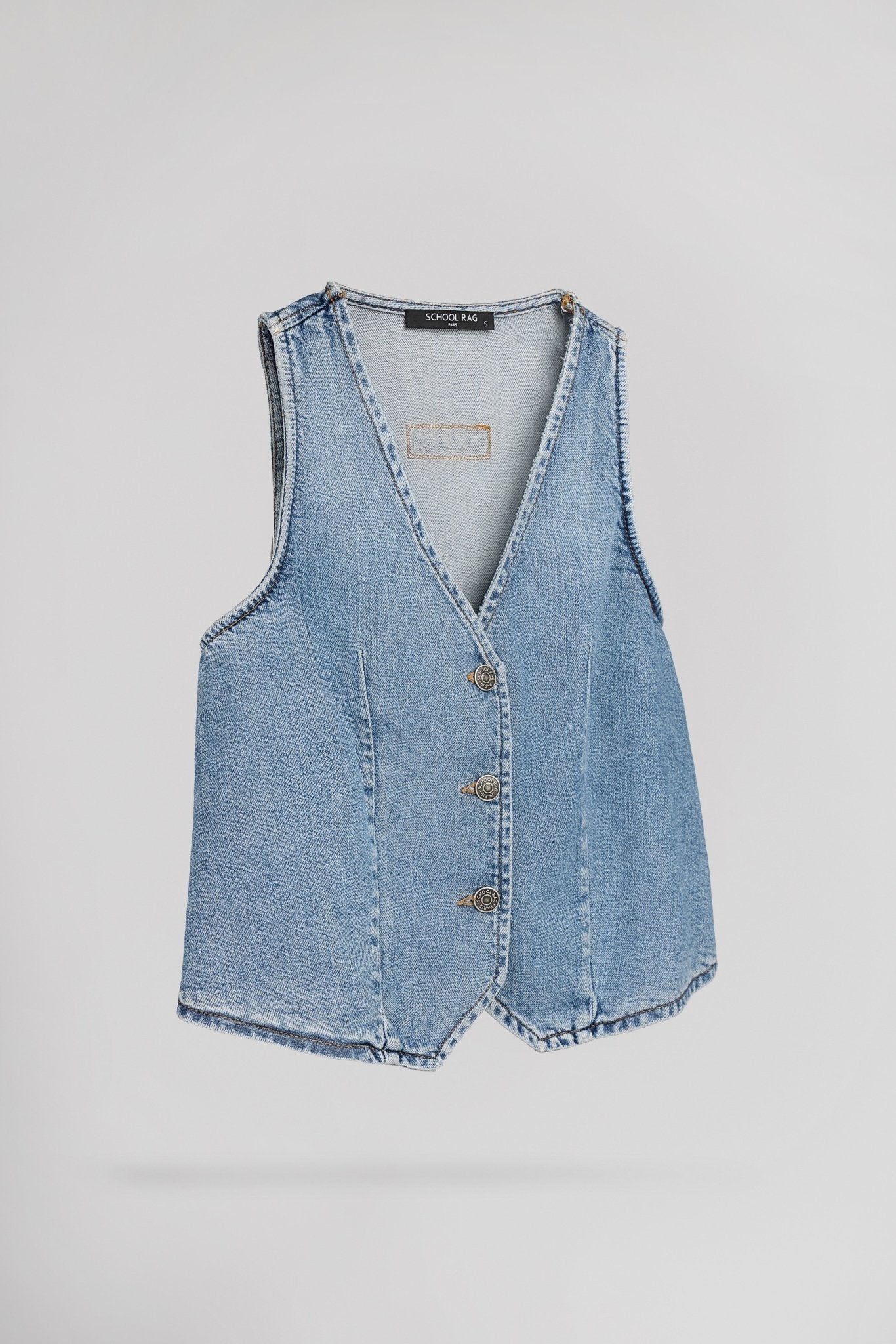 Gilet sans manches cintré en denim GARETT HIGH BLU VINTAGE/INDIGO - School Rag