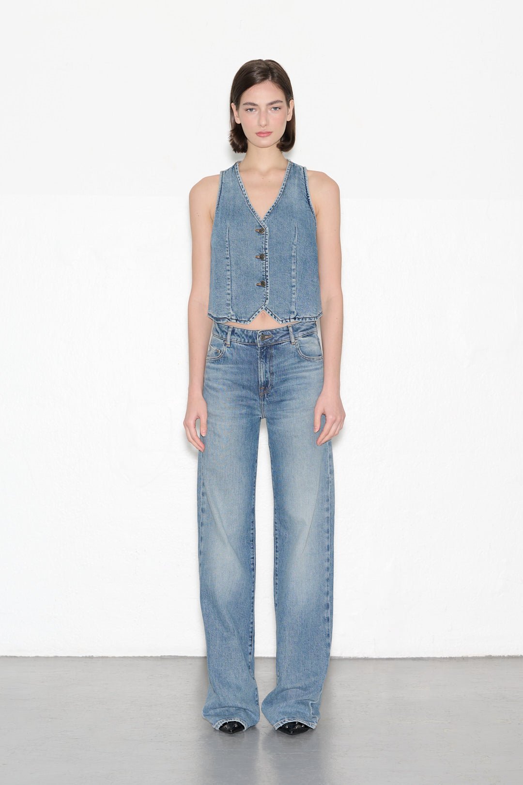 Gilet sans manches cintré en denim GARETT HIGH BLU VINTAGE/INDIGO - School Rag