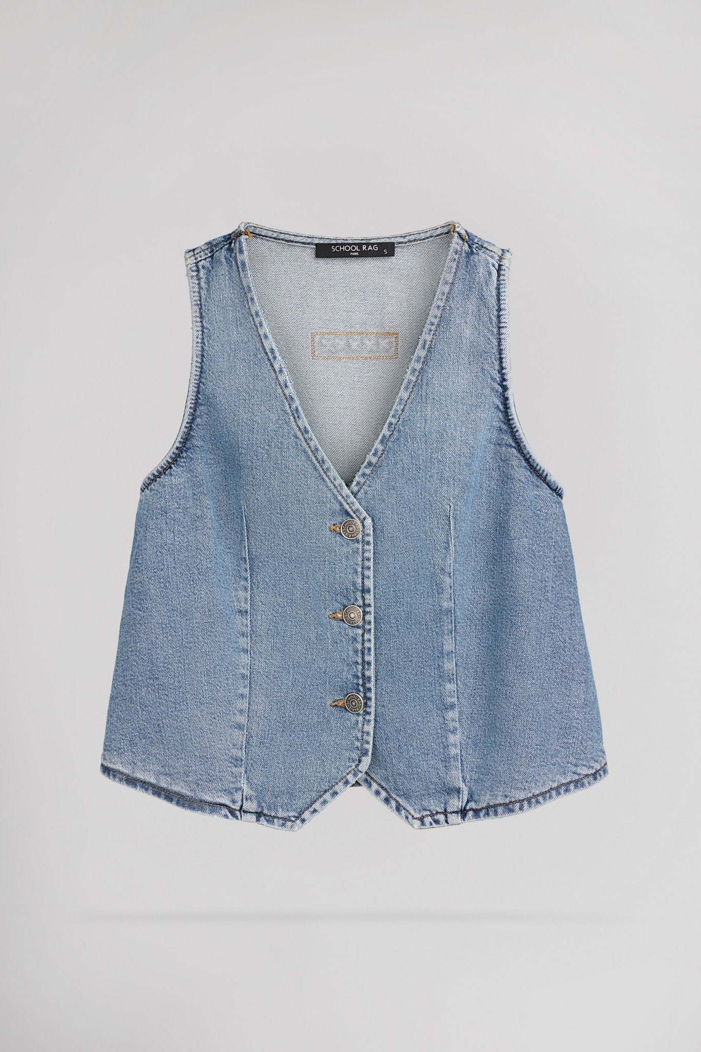 Gilet sans manches cintré en denim GARETT HIGH BLU VINTAGE/INDIGO - School Rag