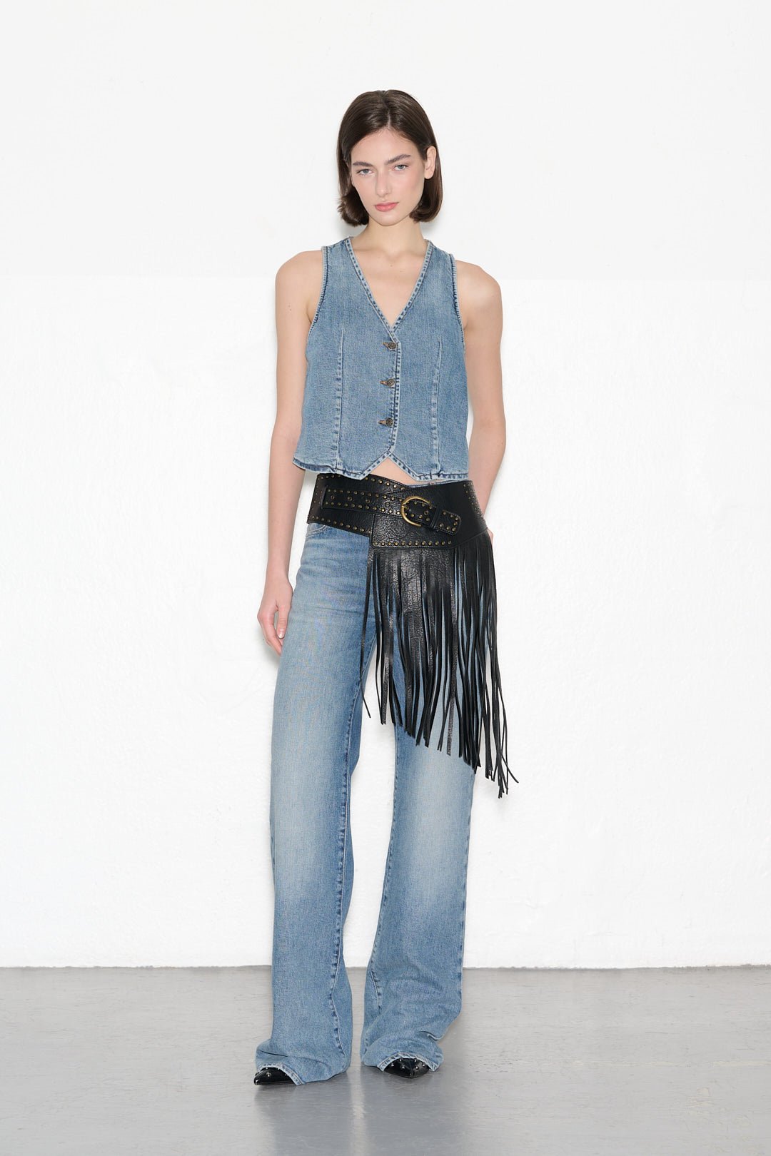 Gilet sans manches cintré en denim GARETT HIGH BLU VINTAGE/INDIGO - School Rag