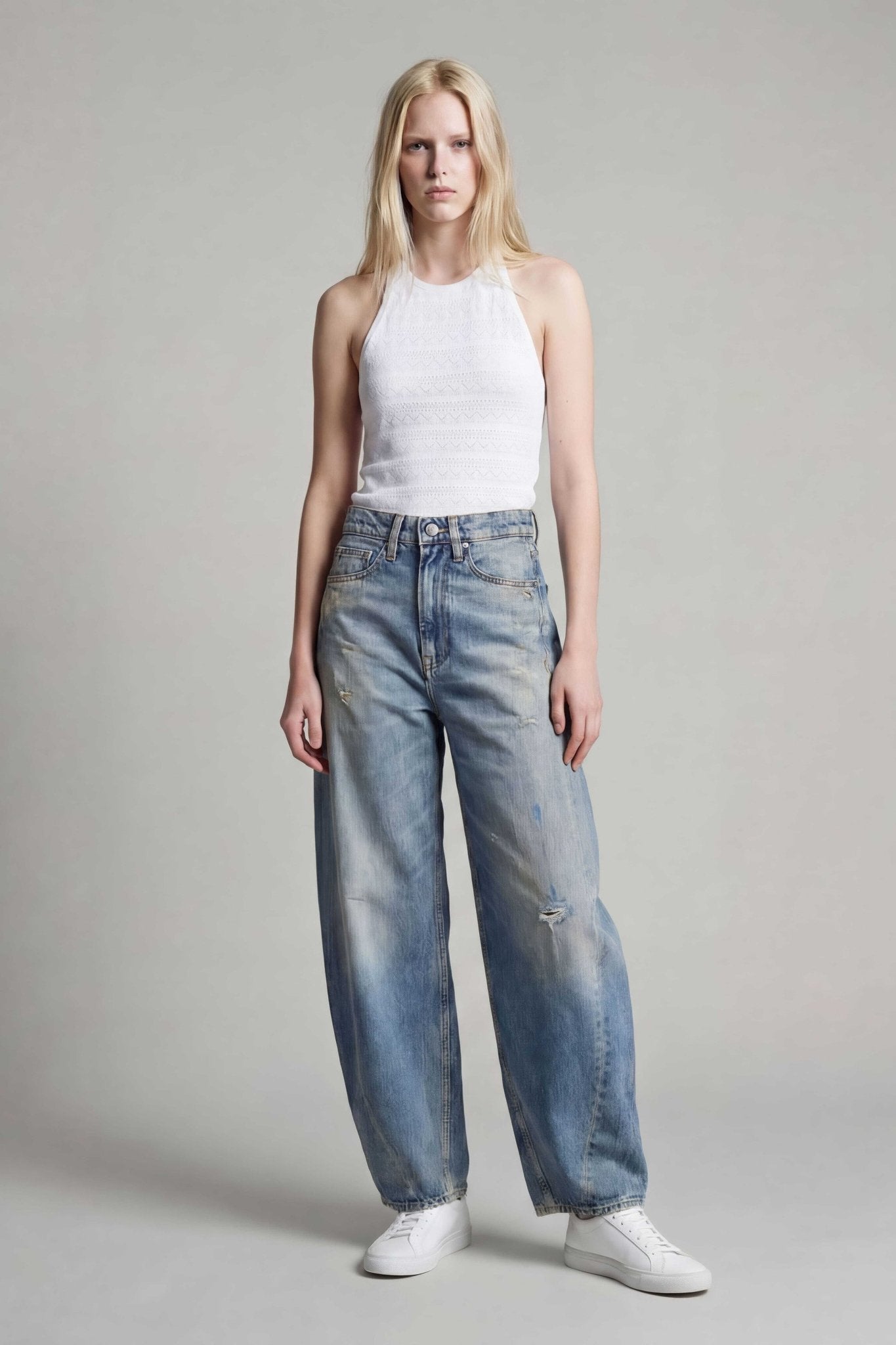 Jean ample barrel taille haute PTL - COSMOS DYE DESTROY - School Rag