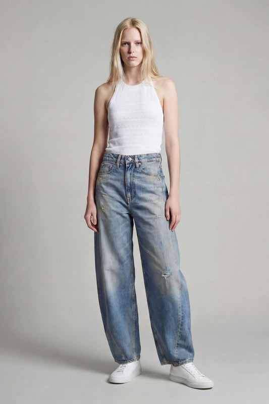 Achat Jean ample barrel taille haute PTL - COSMOS DYE DESTROY - School Rag