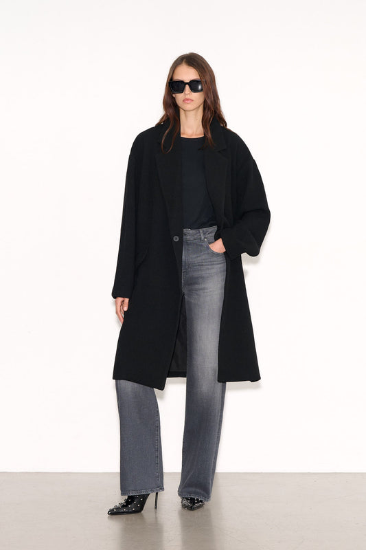 Achat Manteau coupe entravée col tailleur MACHA NOIR - School Rag