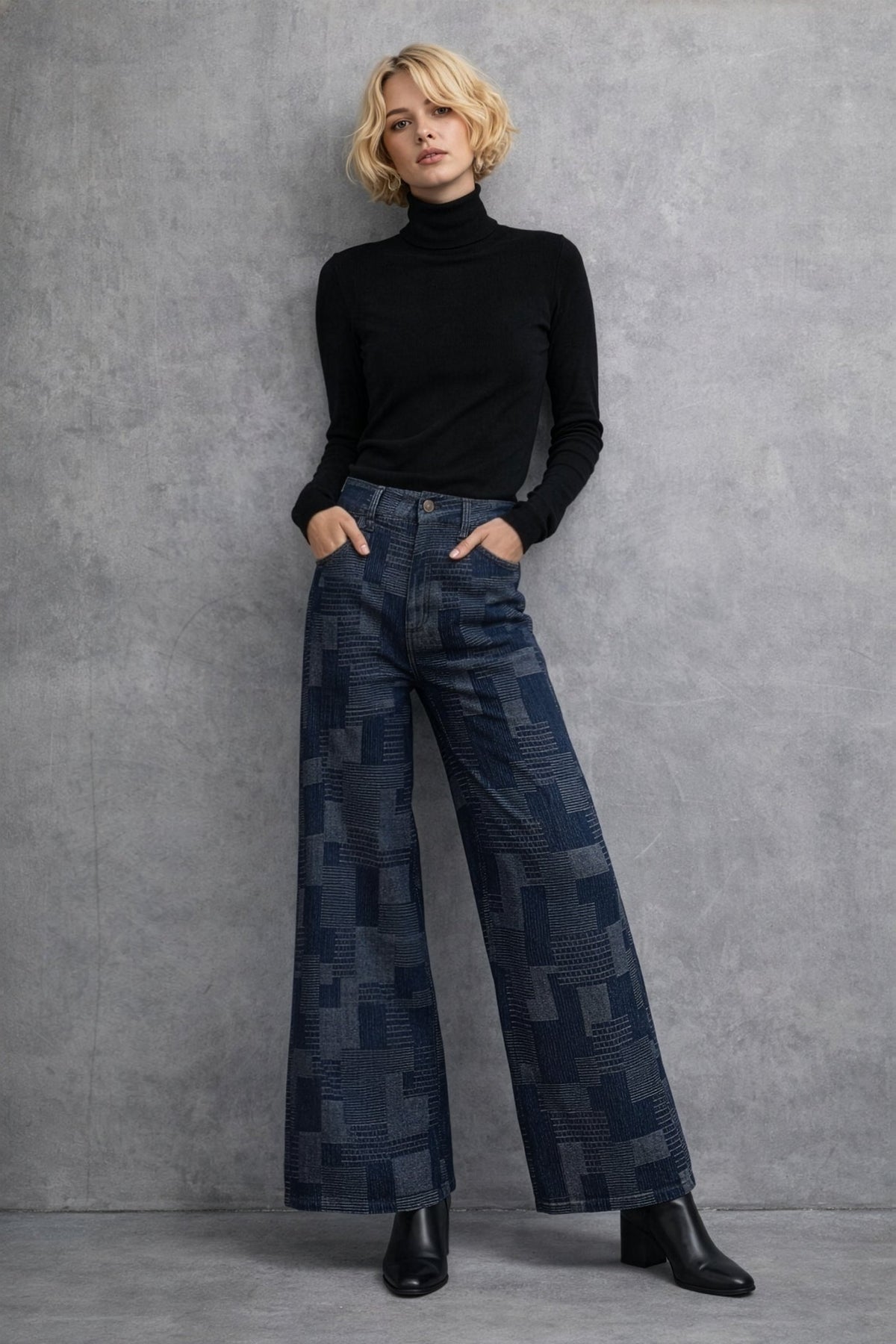 Pantalon wide leg effet patchwork denim BESHOW - School Rag