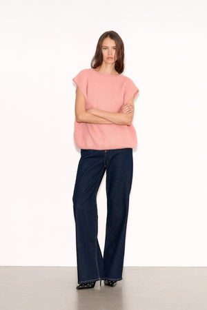 Sweat rayé fille manches à volants - rose Sweat rayé fille manches à volants - rose