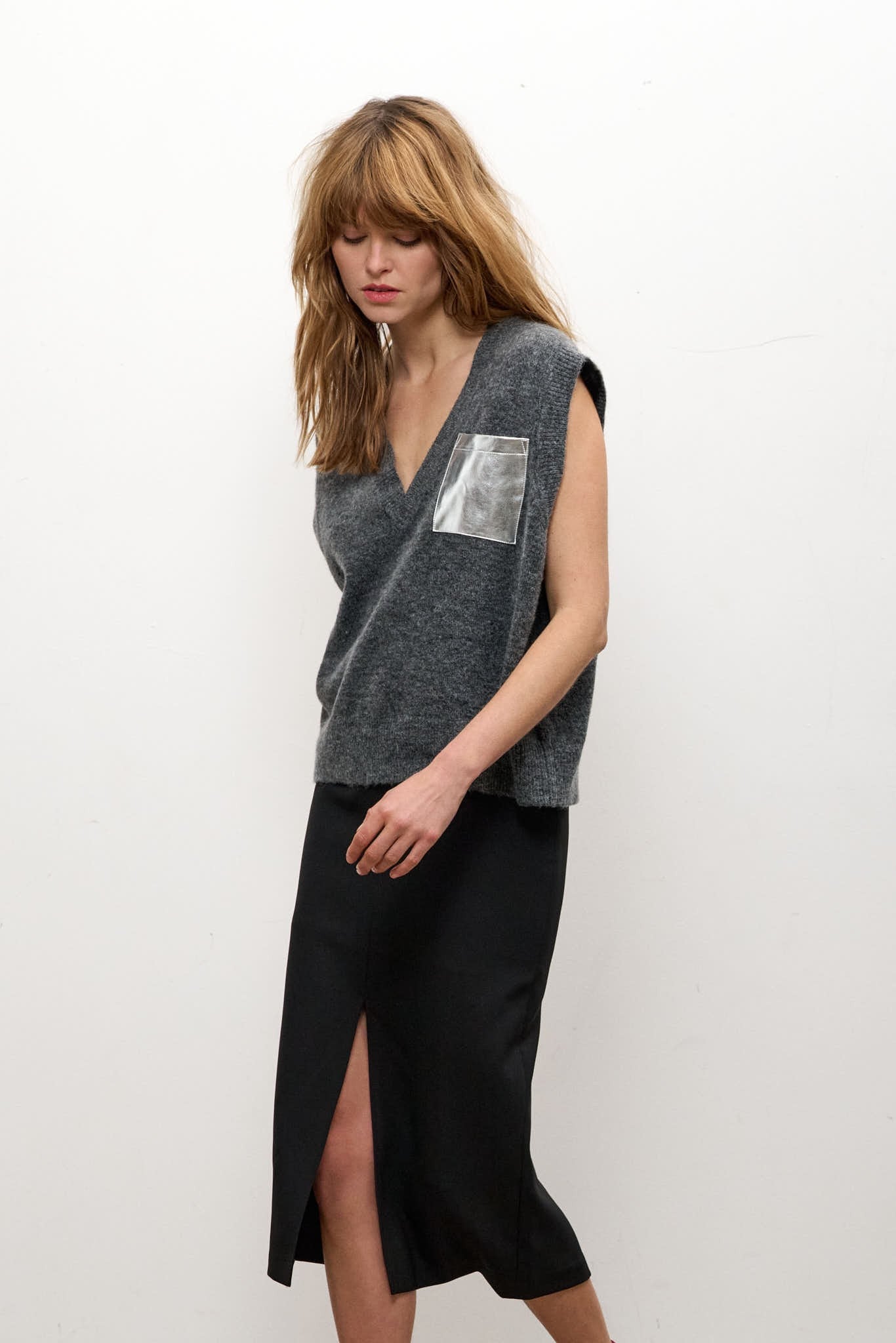 Pull ample sans manches PEESHOP POCKET GRIS CHINE MOYEN - School Rag