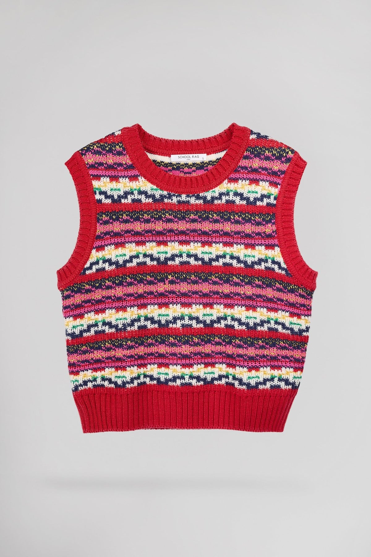 Pull sans manche tricoté à rayures POOPY - School Rag