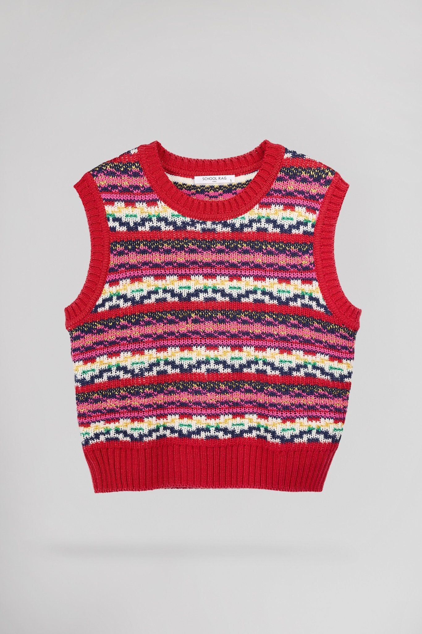 Pull sans manche tricoté à rayures POOPY - School Rag