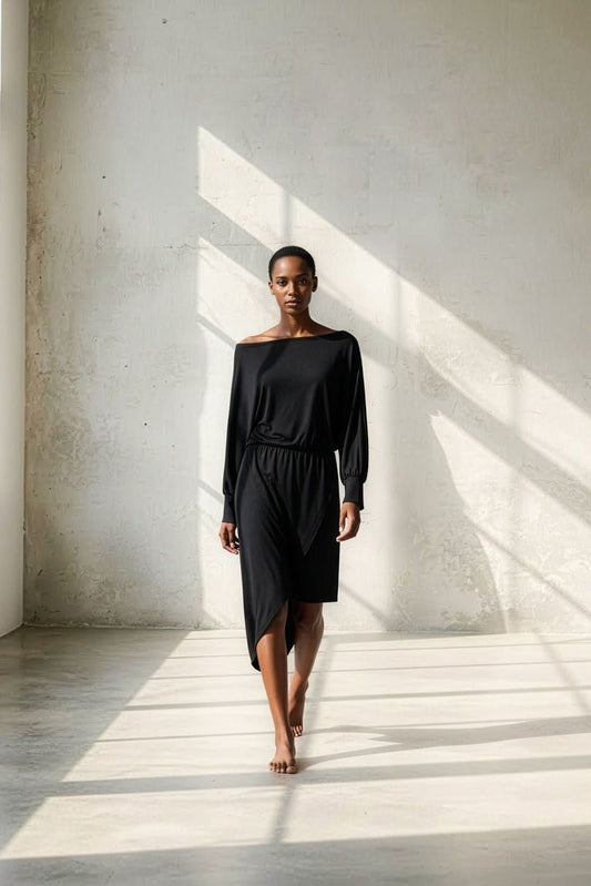 Achat Robe asymétrique ajustée à la taille RHODE MODAL NOIR - School Rag