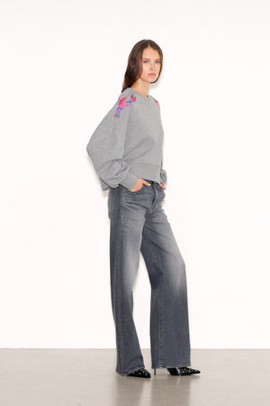 Sweat court oversize SAURIA SEQUINS MID GREY MELANGE - School Rag
