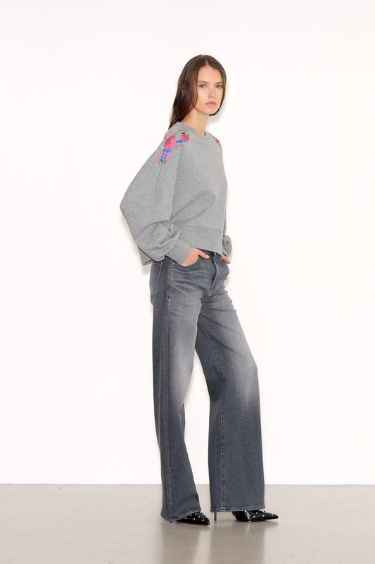 Achat Sweat court oversize SAURIA SEQUINS MID GREY MELANGE - School Rag