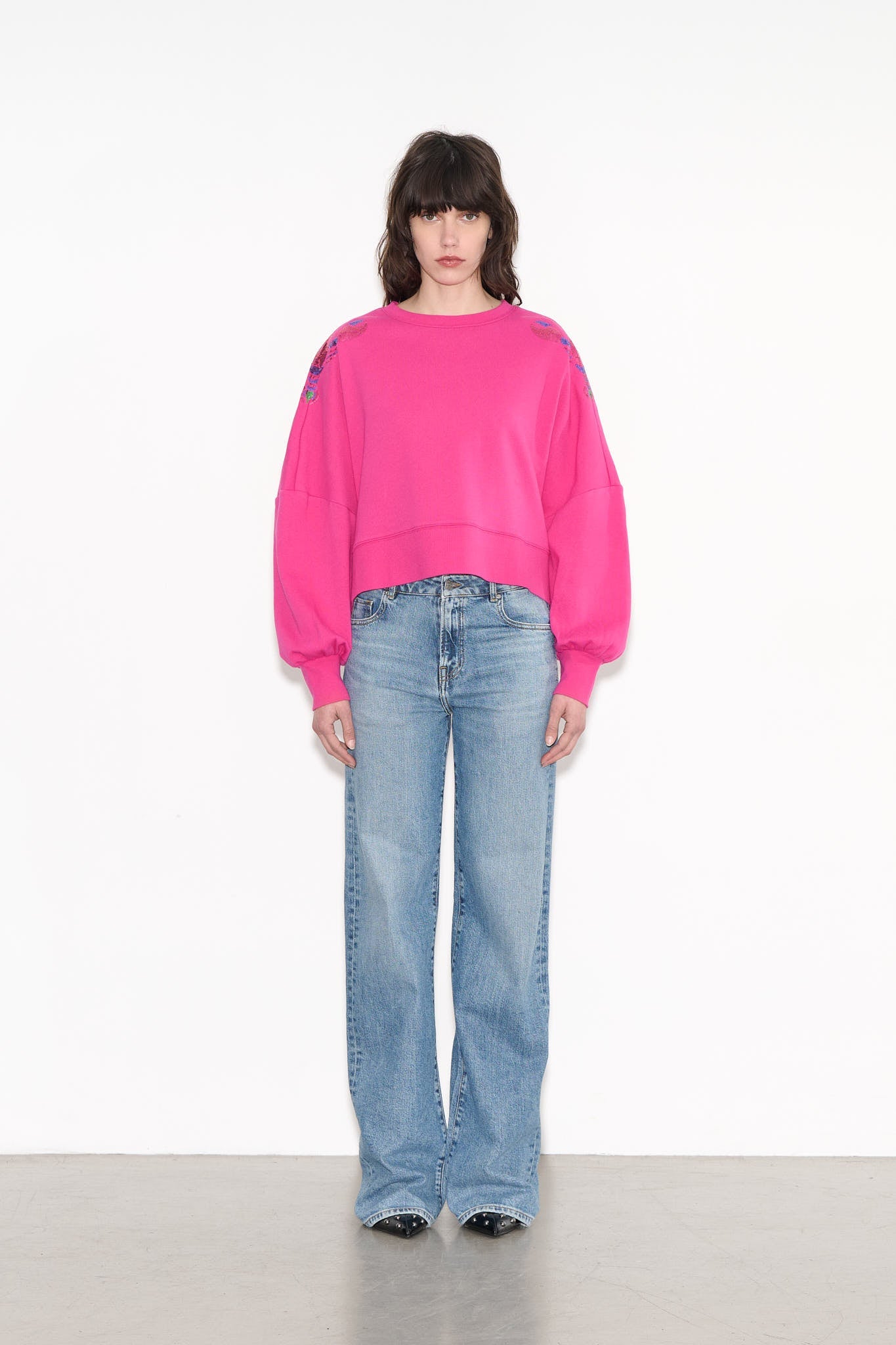 Sweat court oversize SAURIA SEQUINS PINK BLOSSOM - School Rag
