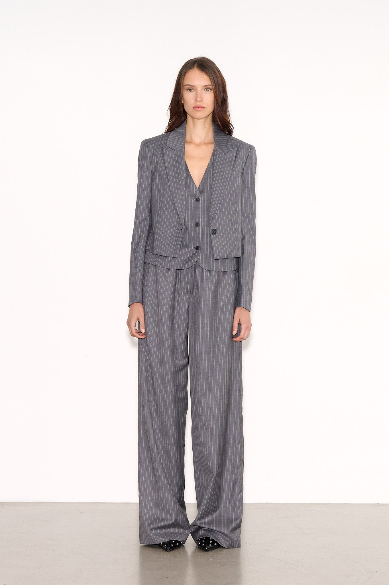 Veste de costume courte VANY CAPONE GREY STRIPES - School Rag