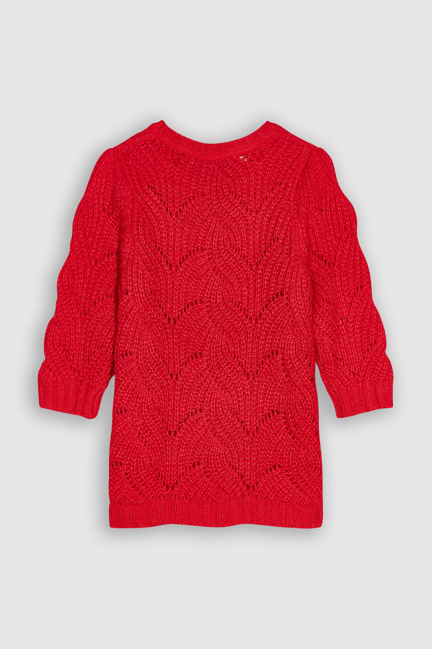 POLLY Pull tricoté en forme d'arabesque ajourée, ROUGE, large