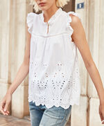 T-AGATHA Top broderie anglaise, BLANC, large