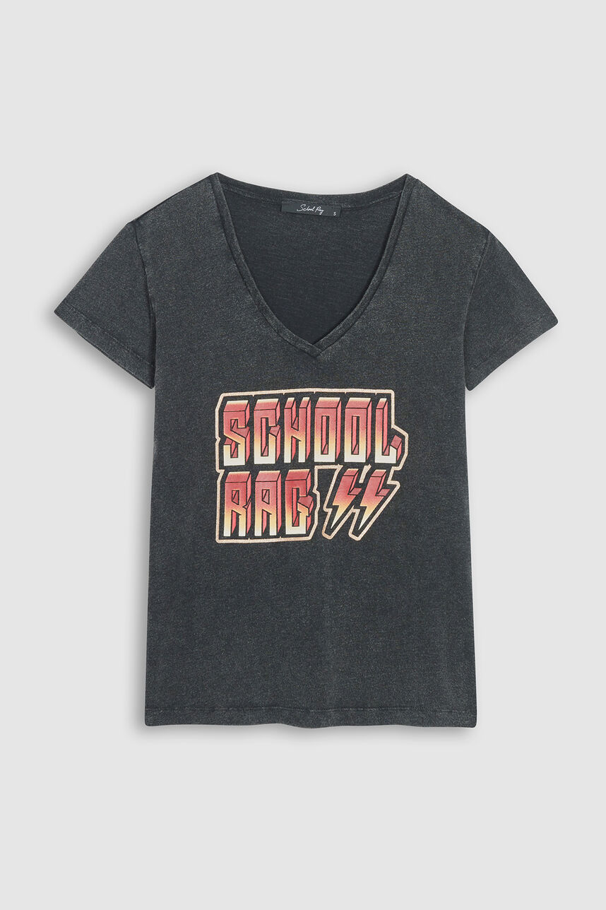 Tee-shirt imprimé en coton  - Tessa Slub Rock, DARK GREY, large