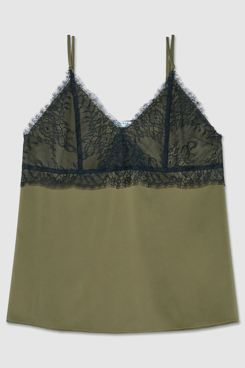 Top satiné dentelle - THEINA, GREEN SHADOW, large