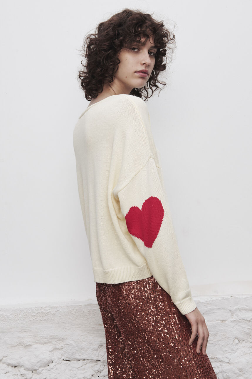 Pull oversize PALERME HEART, OFF WHITE, large