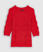 POLLY Pull tricoté en forme d'arabesque ajourée, ROUGE, large