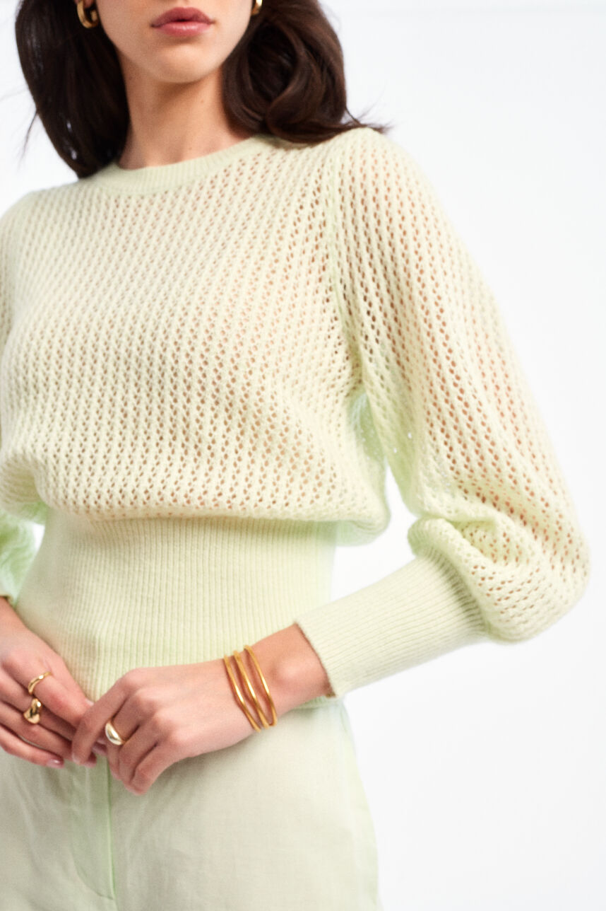 Pull maille ajourée fantaisie P-MILHO, PALE GREEN, large